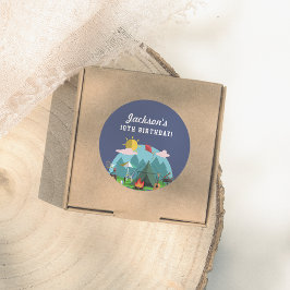 Pegatina Redonda Navy Blue Camping Birthday Party