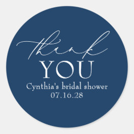 Pegatina Redonda Navy Blue Elegant Script Modern Thank You 