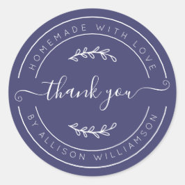 Pegatina Redonda Navy Blue Homemade Thank You Label