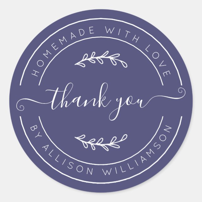 Pegatina Redonda Navy Blue Homemade Thank You Label (Anverso)