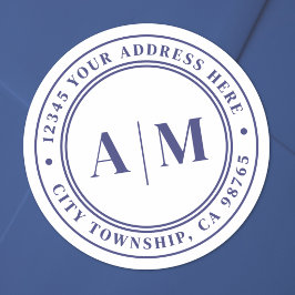 Pegatina Redonda Navy Blue Monogram Return Address