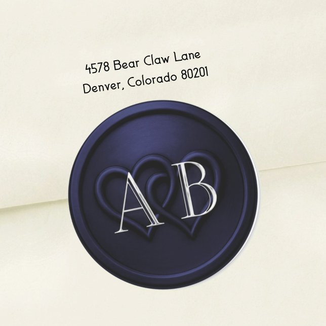 Pegatina Redonda Navy  Blue Two Hearts Silver Monogram Wedding 2 (Subido por el creador)