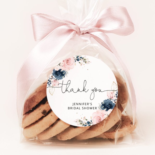 Pegatina Redonda Navy Blush floral fiesta de compromiso (Subido por el creador)