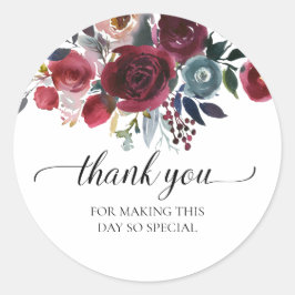 Pegatina Redonda Navy Burgundy Floral Gracias Bridal Shower Favor