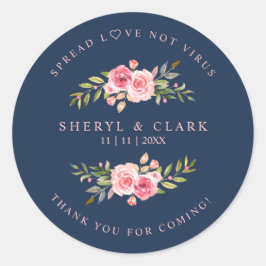 Pegatina Redonda Navy Custom Pink Garland Wreath Wedding Sanitizer