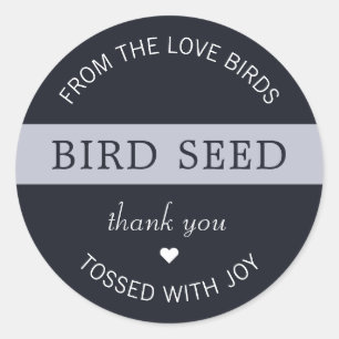 Pegatina Redonda Navy Dusty Blue Bird Seed Toss Wedding Favores
