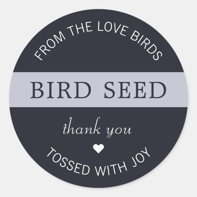 Pegatina Redonda Navy Dusty Blue Bird Seed Toss Wedding Favores (Anverso)