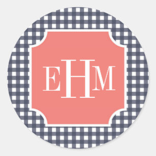 Pegatina Redonda Navy Gingham