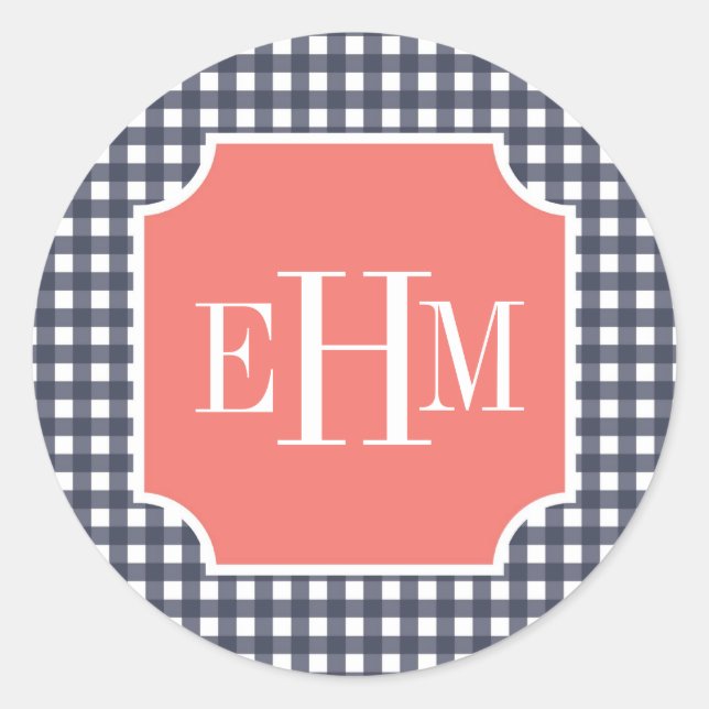 Pegatina Redonda Navy Gingham (Anverso)