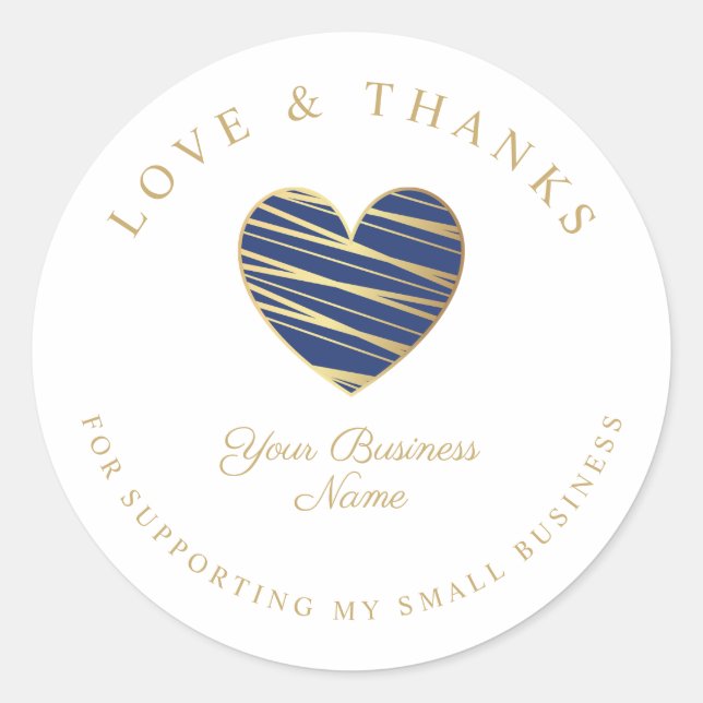 Pegatina Redonda Navy Heart Love & Thanks Supporting Small Business (Anverso)