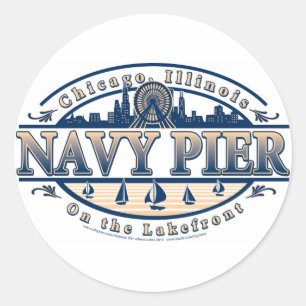 Pegatina Redonda Navy Pier Chicago