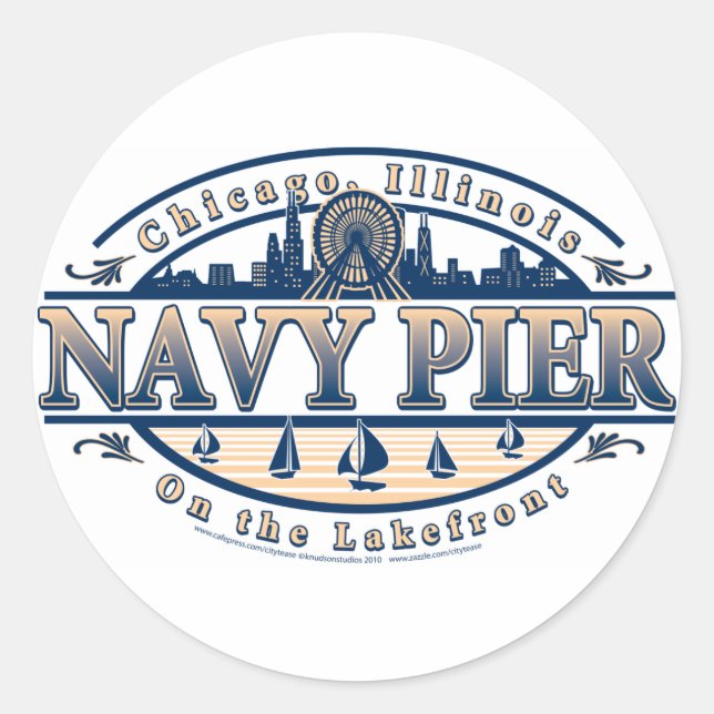 Pegatina Redonda Navy Pier Chicago (Anverso)