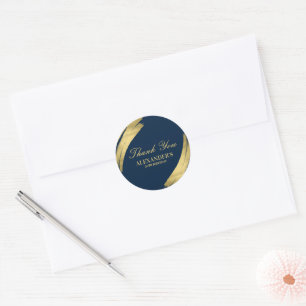 Pegatina Redonda Navy y Gold Chic Elegante Cumpleaños Gracias 