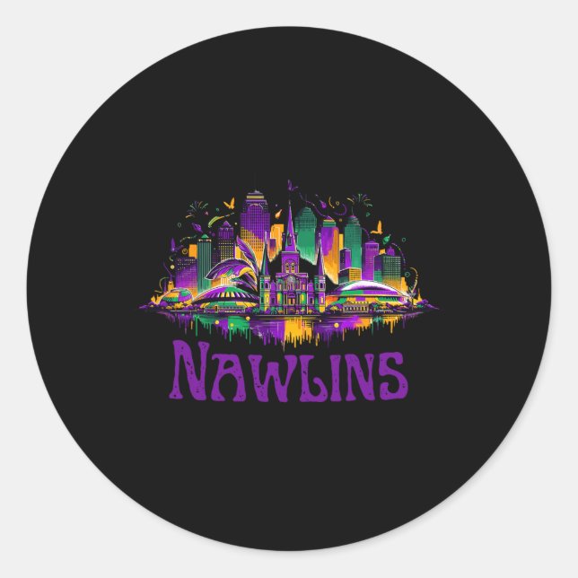 Pegatina Redonda Nawlins New Orleans Cityscape Mardi-gras Souvenir  (Anverso)