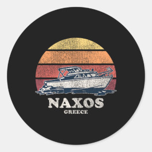 Pegatina Redonda Naxos Grecia Barcos Vintage 70s Diseño de Barco Re