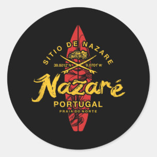 Pegatina Redonda Nazare Portugal Surfing Antiguo _1 