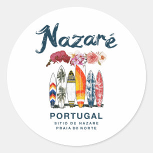 Pegatina Redonda Nazare Portugal Surfing Antiguo _4 