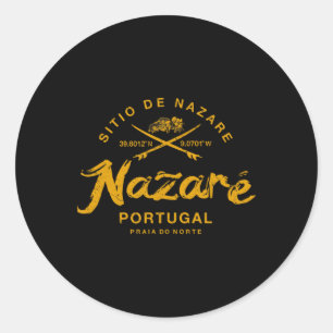 Pegatina Redonda Nazare Portugal Surfing Vintage Retro 