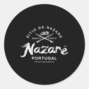 Pegatina Redonda Nazaré Portugal Vintage Retro Surfing