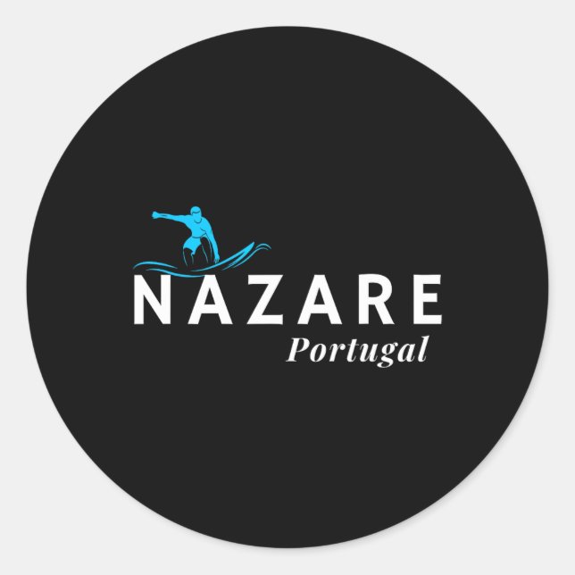 Pegatina Redonda Nazare Portugal Wave Surf Surfing Surfer  (Anverso)