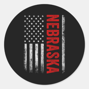 Pegatina Redonda Nebraska Vintage Estadounidense Bandera Retro Para