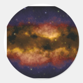 Pegatina Redonda Nebulosa de la nube de gas dorado con estrellas
