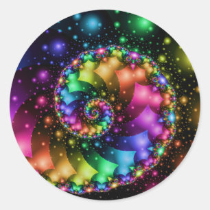 Pegatina Redonda Nebulosa del arcoiris espiral fractal
