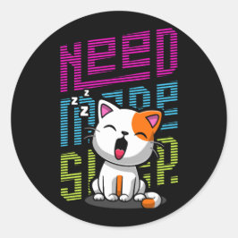 Pegatina Redonda Necesita más sueño | Divertida expresión de bostez