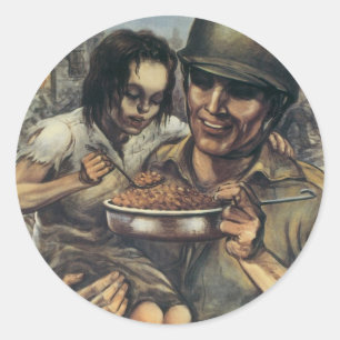 Pegatina Redonda Necesitan comida ~ Plantar más frijoles