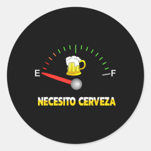 Pegatina Redonda Necesito Cerveza En Diseño Español