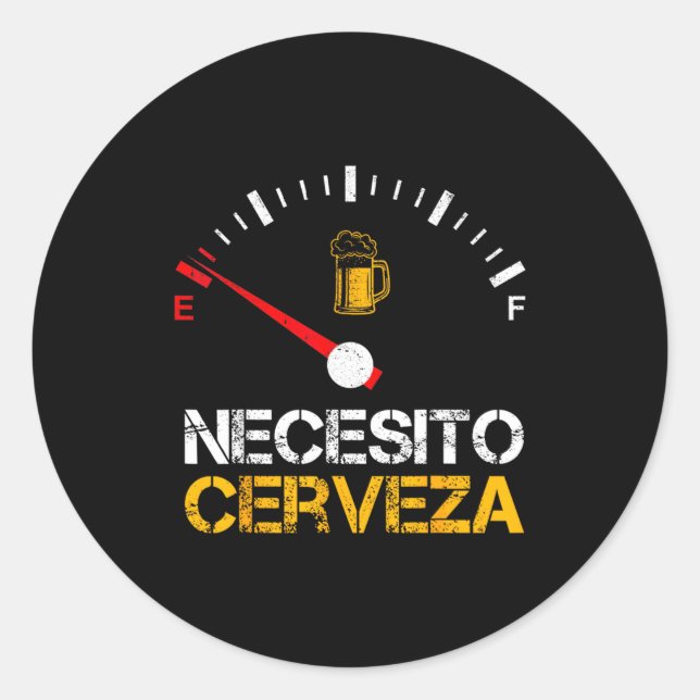Pegatina Redonda Necesito Cerveza Funny Quote Saying Spanish Beer L (Anverso)