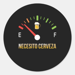 Pegatina Redonda Necesito Cerveza necesito cerveza en español