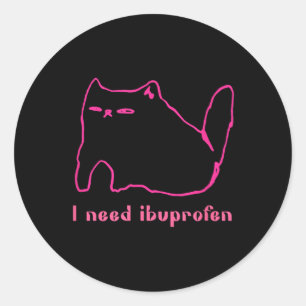 Pegatina Redonda Necesito Ibuprofen Funny Cat Uni Regalo Tee Men Mu