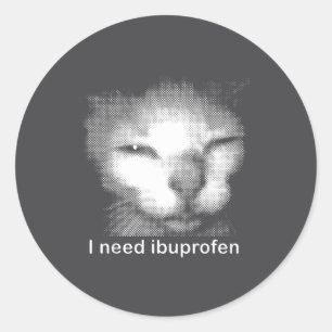Pegatina Redonda Necesito Ibuprofeno Gato Meme Divertido Gato Tonto