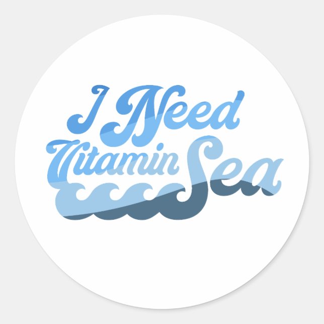 Pegatina Redonda Necesito vitamina mar (Anverso)