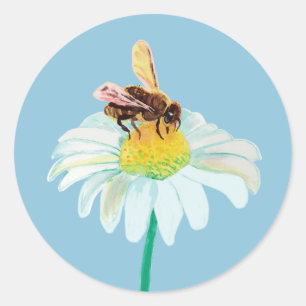 Pegatina Redonda Néctar de bebebo de miel de la flor blanca