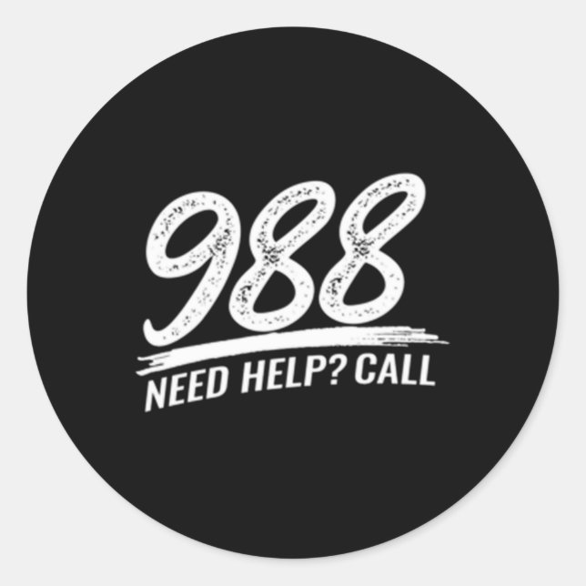 Pegatina Redonda Need Help Call 988  (Anverso)