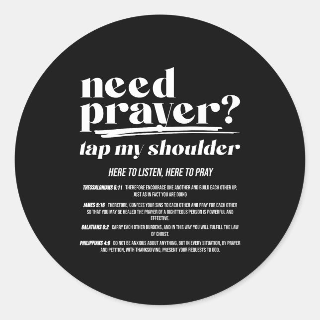 Pegatina Redonda Need Prayer Tap My Shoulder Christian Men Women (o (Anverso)