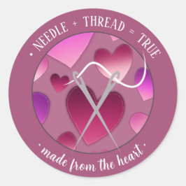 Pegatina Redonda Needle+tread=true Made from the heart white blush