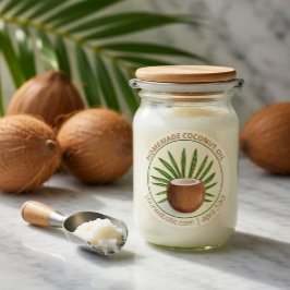 Pegatina Redonda Negocio de Aceite de Coco Casero Personalizado