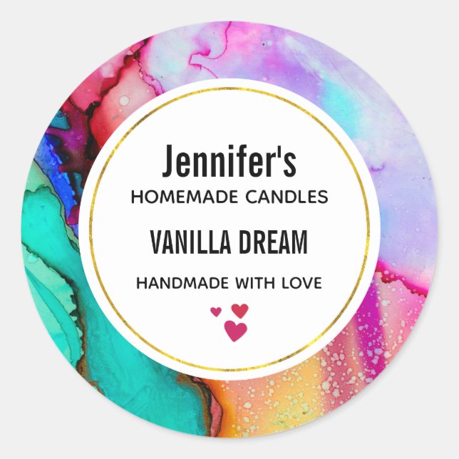 Pegatina Redonda Negocio de acuarela de mármol abstracto moderno (Anverso)