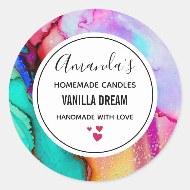 Pegatina Redonda Negocio de acuarela de mármol abstracto moderno (Anverso)