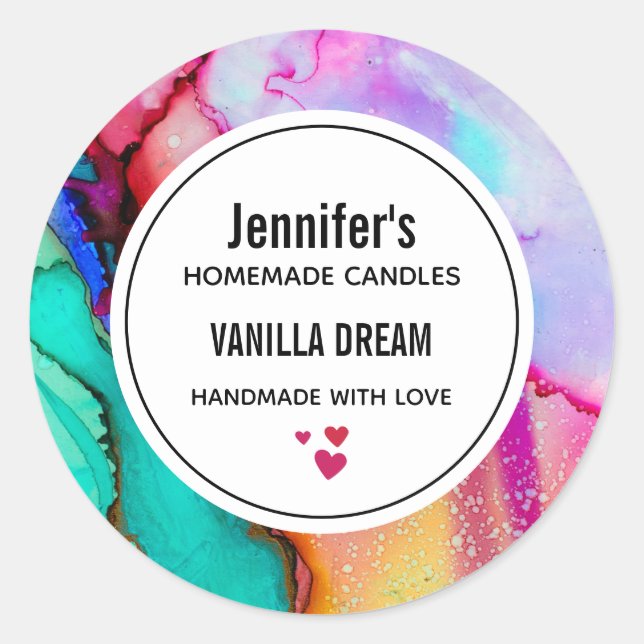 Pegatina Redonda Negocio de acuarela de mármol abstracto moderno (Anverso)