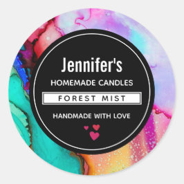 Pegatina Redonda Negocio de acuarela de mármol abstracto moderno