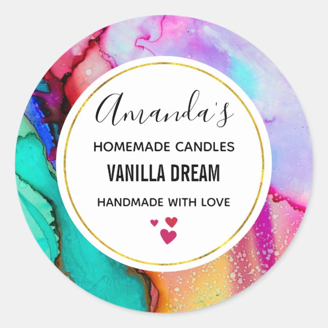 Pegatina Redonda Negocio de acuarela de mármol abstracto moderno (Anverso)