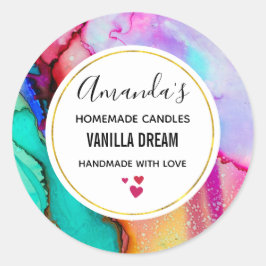 Pegatina Redonda Negocio de acuarela de mármol abstracto moderno