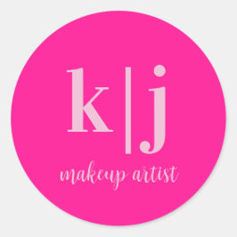 Pegatina Redonda Negocio de Artista de Maquillaje con Monograma Per