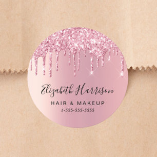 Pegatina Redonda Negocio de Belleza Brillo Rosa