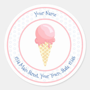 Pegatina Redonda Negocio de cono de helado azul rosa personalizado