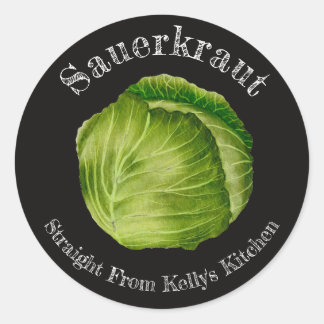 Pegatina Redonda Negocio de Enlatado Casero Repollo Sauerkraut Comi